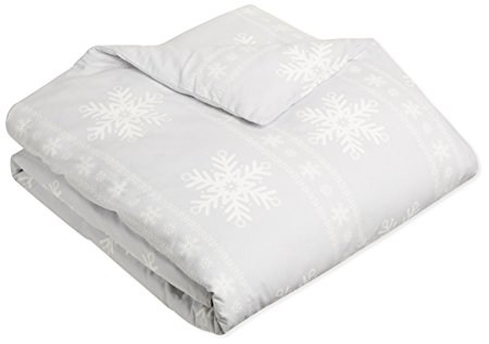 AmazonBasics Printed Lightweight Flannel Duvet Cover - Full/Queen, Snowflake Grey