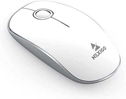 NexiGo Wireless Mouse, Ultra-Slim Office Mouse with Built-in USB Receiver, Battery Charing Wireless Travel Mice for Windows, OS System, Mac, PC, Laptop, Computer (White)