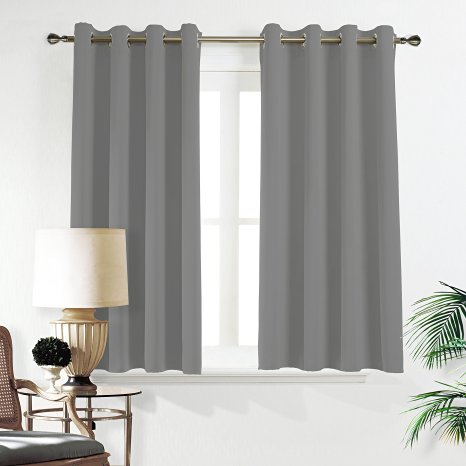 Aquazolax Thermal Insulated Solid Grommet Top Blackout Window Curtains for Living Room, Grey, 52"Wx63"L, 2 Panels