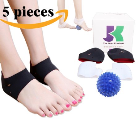 DR JK- Comprehensive Plantar Fasciitis Kit-5 pieces Plantar Fasciitis Sleeve Massage Ball Foot Arch Support Foot massager Heel Pads Heel Protectors Relieve Foot Pain and Metatarsal Pain