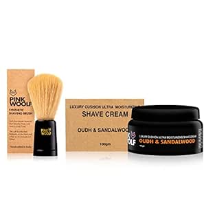 Pink Woolf Starter Shaving Kit for Men | Luxury Cushion Ultra Moisturizing Shaving Cream for Men & Soft Shaving Brush 'Velvet' 22mm Knot | Vegan Friendly | OUDH & SANDALWOOD