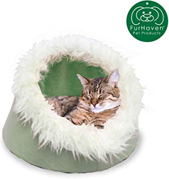 Furhaven Pet Cat Bed | Cat Cave Cuddler Hideout Den for Cats & Small Dogs