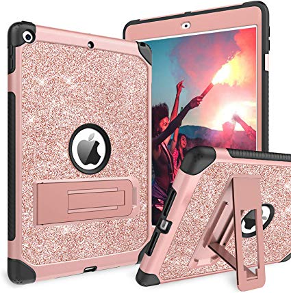 BENTOBEN iPad 7th Generation Case, New iPad 10.2 2019 Case, Glitter Sparkly 3 Layers Heavy Duty Shockproof Kickstand Sturdy Leather Protective Tablet Cover for Apple iPad 10.2 Inch 2019, Rose Gold