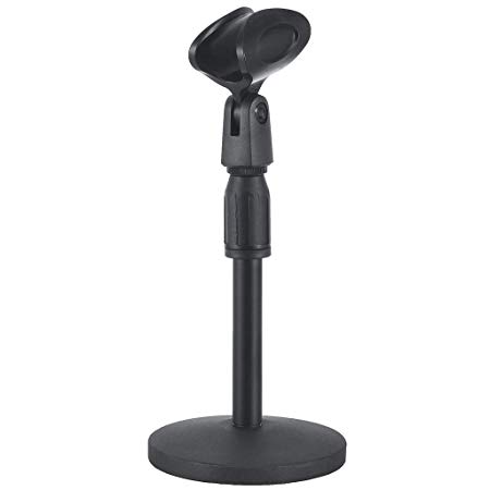 Universal Desktop Microphone Stand Knob Structure Heavy Iron Base Adjustable Tabletop MIC Stand with Microphone Clip such as Sm57 Sm58 Sm86 Sm87 Black Color