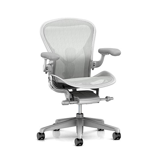 Herman Miller Aeron Task Chair: Tilt Limiter/Seat Angle - PostureFit SL - Fully Adj Arms - Dark Mineral Vinyl Armpad - Carpet Caster