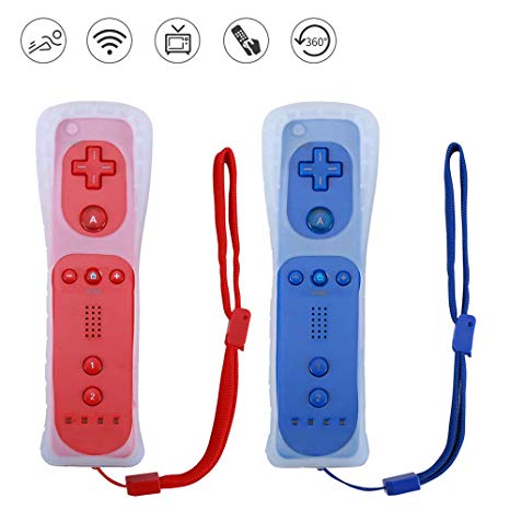 Lactivx Wii Remote Controller,2 Packs Wireless Gesture Controller with Silicone Case and Wrist Strap for Nintendo Wii Wii U Console (Red and Deep Blue)