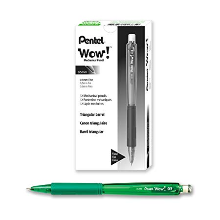 WoW! AL405D Pentel Mechanical Pencil, 0.5mm, Green Barrel, Box of 12