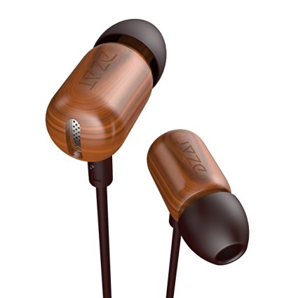 Jeecoo DZAT-DF10 Wood Earphones in Ear Headphones with Microphone Braided Cable Earbuds for Android / iOS Smartphones (Red ebony)