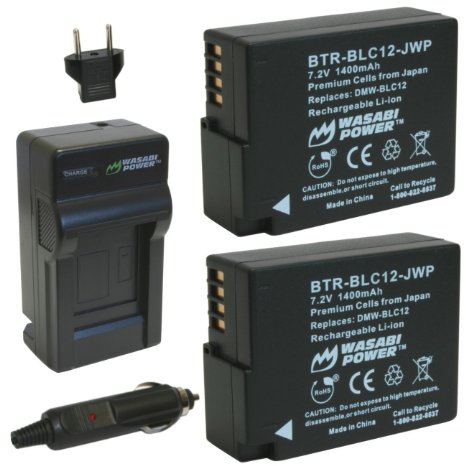 Wasabi Power Battery (2-Pack) and Charger for Panasonic DMW-BLC12, DMW-BLC12E, DMW-BLC12PP and Panasonic Lumix DMC-FZ200, DMC-FZ1000, DMC-G5, DMC-G6, DMC-GH2