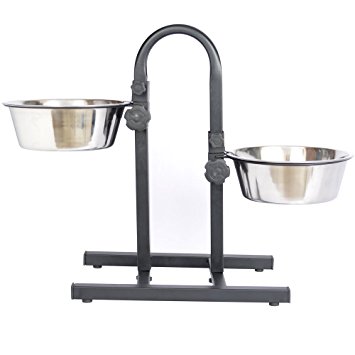 Iconic Pet Adjustable Stainless Steel U Design Pet Double Diner for Dog