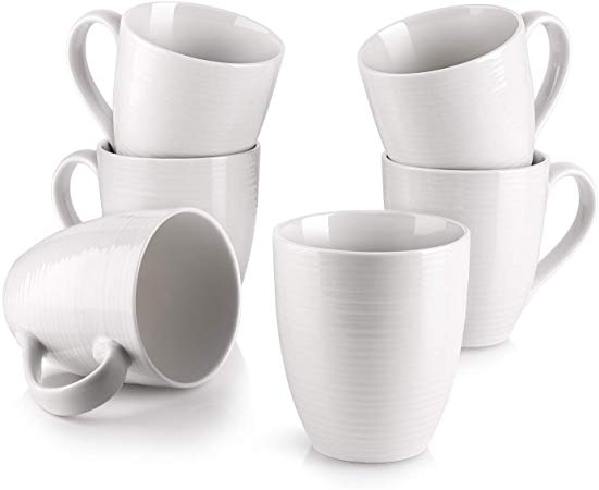 DOWAN Coffee Mugs, 17 Oz Coffee Mug Set of 6, Corrugated Tea Mugs, White