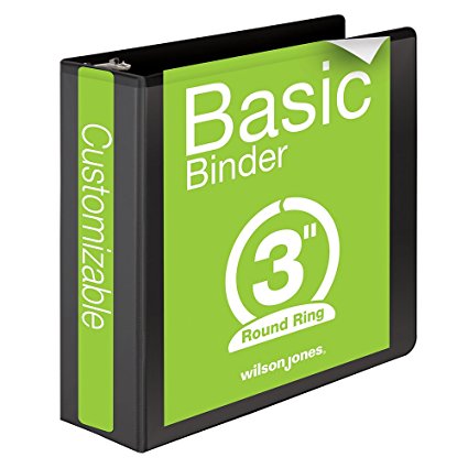 Wilson Jones 3 Inch 3 Ring Binder, Basic Round Ring View Binder, Black (W362-49B)