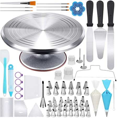 Kootek 177 Pcs Cake Decorating Kits Supplies - Aluminium Alloy Revolving Cake Turntable, Numbered Cake Decorating Tips and Frosting Tools for Baking Cupcake Cookie Muffin Kitchen Utensils