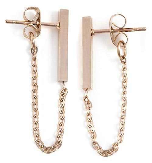 Chain Earrings Rose Gold | Delicate Bar Earrings Minimalist Stainless Jewelry