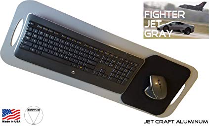 SERFPAD TV Tray: Office - The Only Portable Keyboard Tray That Secures Your Best Full-Size Keyboard & Mouse (Works with All Brands) Made in America from Rigid Jet Craft Aluminum in Fighter Jet Gray.