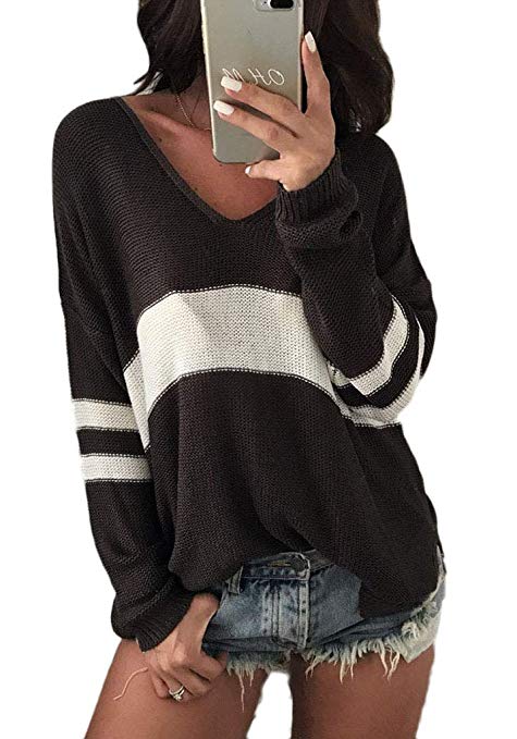 Enggras Women's Colorblock Knitted Sweater Chunky Cable Longsleeve Casual Stripes Christmas Loose Pullover Jumper Plus