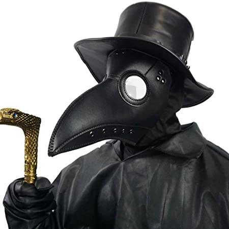 PartyHop Leather Black Plague Doctor Mask, Bird Beak Steampunk Gas Costume