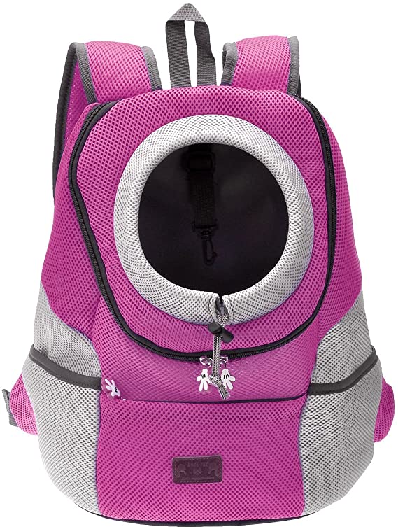 Mogoko Cat Dog Backpack Carrier, Puppy Pet Front Pack with Breathable Head Out Design and Double Mesh Padded Shoulder for Outdoor Travel Hiking (M, Pink)