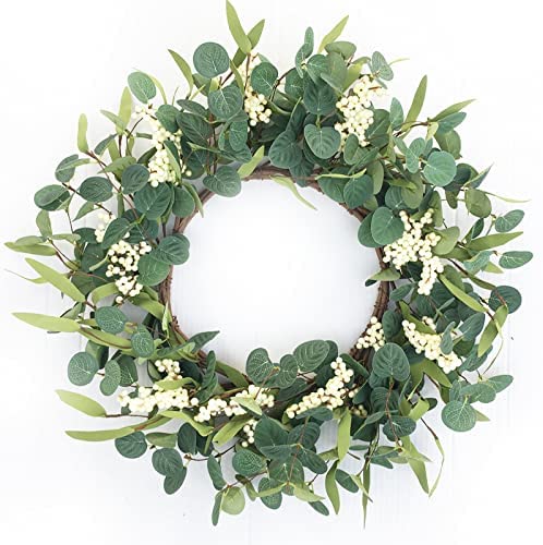 Welcome Wreaths, 20 Inch Front Door Wreath, Eucalyptus Wreaths for Home Decoration（Blackboard Welcome Sign）