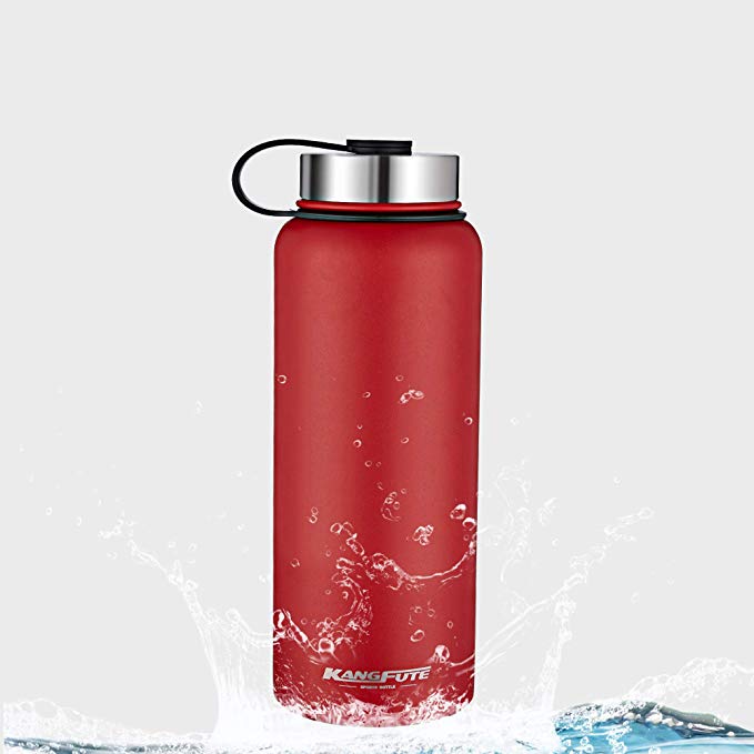 KANGFUTE 18/8 Stainless Steel Water Bottle, Wide Mouth Double Walled Vacuum Insulated Thermo Flask, BPA Free Leak Proof Lid, Keeps Drinks Hot 24 Hours, Cold 12 Hours