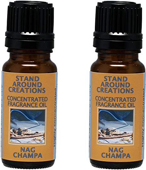 Set of 2 - Concentrated Fragrance Oil - Nag Champa: Has the aroma of incense; patchouli, sandalwood, and dragon's blood. Made with natural essential oils.(.33 fl.oz.)