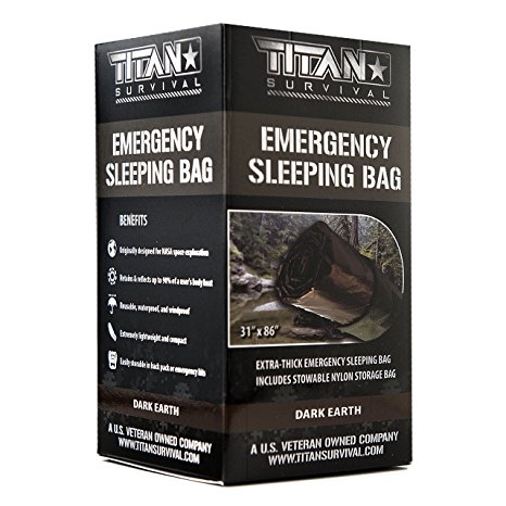 TITAN Extra-Thick Emergency Mylar Sleeping Bag | Designed for NASA Space Exploration and Heat Retention. Perfect for Survival Kits and Go-Bags. Includes Nylon Drawstring Bag and eBooks.