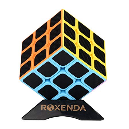 Roxenda Carbon Fiber Sticker Version Cube 3x3x3 Smooth Magic Cube Speed Cube Puzzles with Cube Stand (Carbon Fiber)