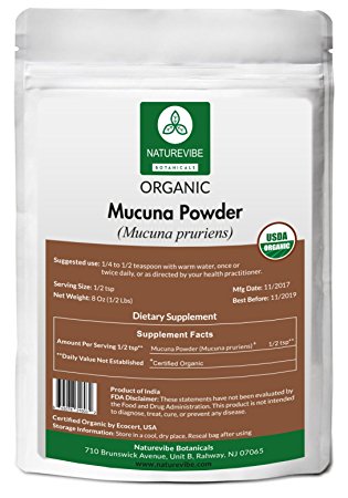 Naturevibe Botanicals USDA Organic Mucuna Powder (8 ounces) - Mucuna Pruriens - Boosts Testosterone, Prostate Health, Urinary Tract Health - 100% Pure and Natural