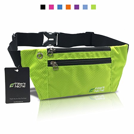 Fitter's Niche Running Sport Belt, Waist Packs Fanny Pack Travel Buddy Money Belt, Water Resistant Adjustable Elastic Waistband, Fit Phones up to 6 inches