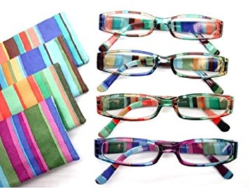 Fiore® 4 Pack Designer Fashionable High Gloss Reading Glasses w/ Spring Hinge & Matching Case (2.50, Style 6)