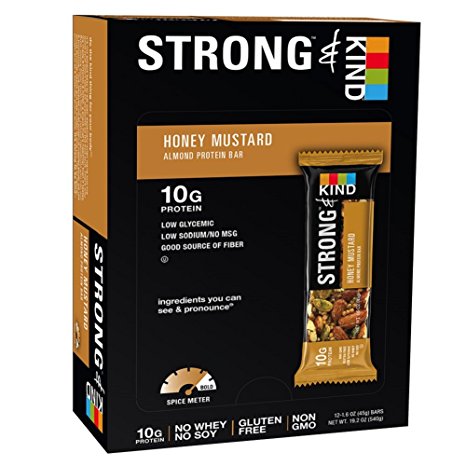 STRONG & KIND Protein Bars, Honey Mustard Savory Snack Bars, 1.6 Ounce, 12 Count
