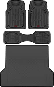 Motor Trend FlexTough Deep Dish Contours Rubber Car Floor Mats with Trunk Mat Cargo Liner, Front & Rear Combo Set fits Most Car SUV Van Coupe Sedan, Heavy Duty All Weather Trim to Fit Black