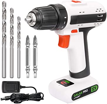 GALAX PRO Drill Driver, 12V 2 speed Light weight Cordless Drill, Maximum Torque 25 N.M, 3/8 Inch Keyless Chuck, Streamlined Design, with 6 Accessories