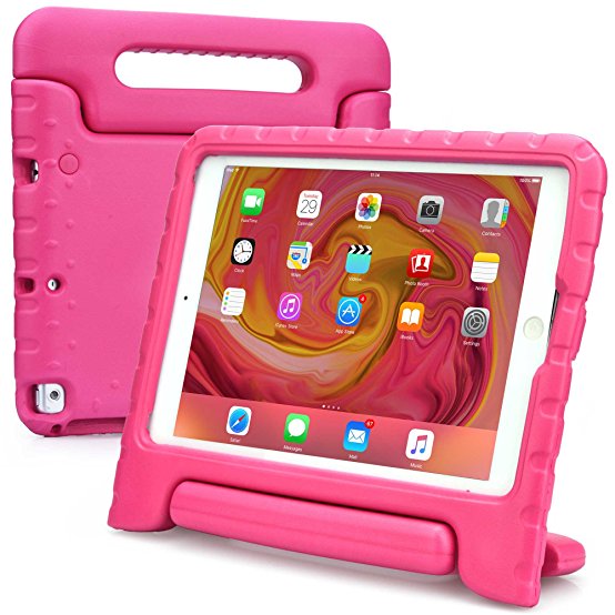 Apple iPad 9.7 New 2017, iPad Air 1 kids case, [2-in-1 Bulky Handle: Carry & Stand] COOPER DYNAMO Rugged Heavy Duty Children’s Cover   Handle, Stand & Screen Protector - Boys Girls Elderly (Pink)