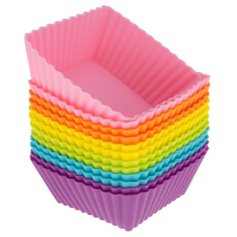 Freshware CB-306SC 12-Pack Silicone Square Reusable Cupcake and Muffin Baking Cup Six Vibrant Colors