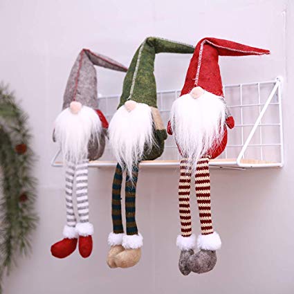 Flying Spoon 3pcs Handmade Christmas Gnome Decoration Swedish Figurines Sitting Long-Legged Christmas elf Bottle Decoretion Set