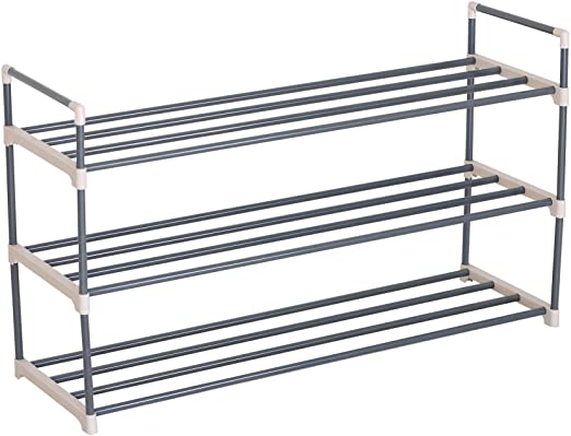 WOLTU 3 Tiers Shoe Rack, Heavy Duty Shoe Stand Rack, Standing Storage Shelves for 12 Pairs Shoes Metal Black for 15 Pairs Shoes