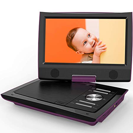 ieGeek 11" Portable DVD Player with Swivel Higher Brightness Screen, 5 Hours Rechargeable Battery, Dual Earphone Jack, SD Card Slot and USB Port, Purple