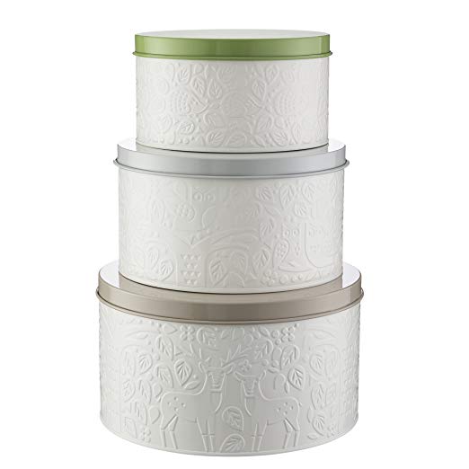 Mason Cash In the Forest Set of 3 Cake Tins With Lids, Lightweight Durable Steel, 3 Sizes Nest for Compact Storage, Securely Transport Cakes and Confections in Style, Cream