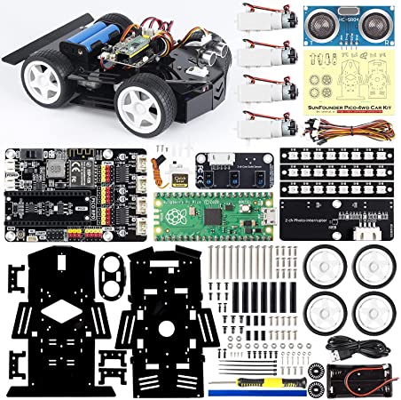 SunFounder Raspberry Pi Pico Robot Car Kit, Open Source, MicroPython, App Control, RGB LED, Electronic DIY Robot Kit for Teens and Adults