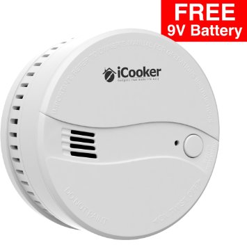 iCooker Smoke Detector Alarm [TAMPER RESISTANT] - Premium Quality for Home - Best Photoelectric Ionization Sensor with Fire Alarm Battery - Easy Installation