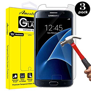[3 - Pack] Compatible Samsung Galaxy S7 Tempered Glass Screen Protector, Amextrian 9H Hardness,Bubble Free [Ultra-Clear] [Scratch Proof] [Case Friendly] Screen Protector Compatible Galaxy S7
