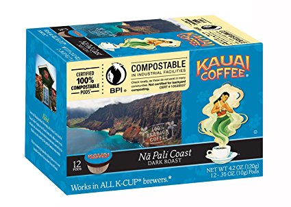 Kauai Coffee Na Pali Coast Dark Roast, 12 Single Serve Cups, 4.2 Ounce