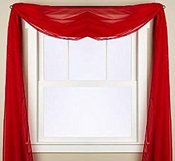 Gorgeous Home 1 PC SOLID RED SCARF VALANCE SOFT SHEER VOILE WINDOW PANEL CURTAIN 216" LONG TOPPER SWAG