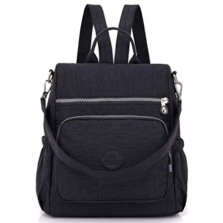 Nameblue Women Girls Lightweight Mini Backpack Handbag Waterproof Nylon Bag Shoulder Bags Messenger Cross Body Casual Daypack Multifunction 8631-black