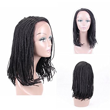 HAIR WAY Box Braided Wigs Bob Style Lace Front Wig for Black Women Glueless Medium Length Bob Braided Lace Wig with Baby Hair for Daily Wear Half Hand Tied 16inches #1B