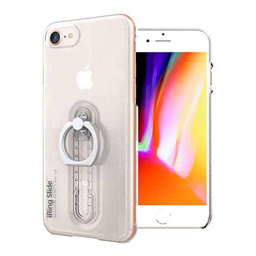 AAUXX iRing Slide Case Cell Phone Finger Holder. Wide Range of Angle Adjustment Slide Ring & Enable Wireless Charging by Sliding The Ring. Transparent Case with Ring Stand Compatible with iPhone X.