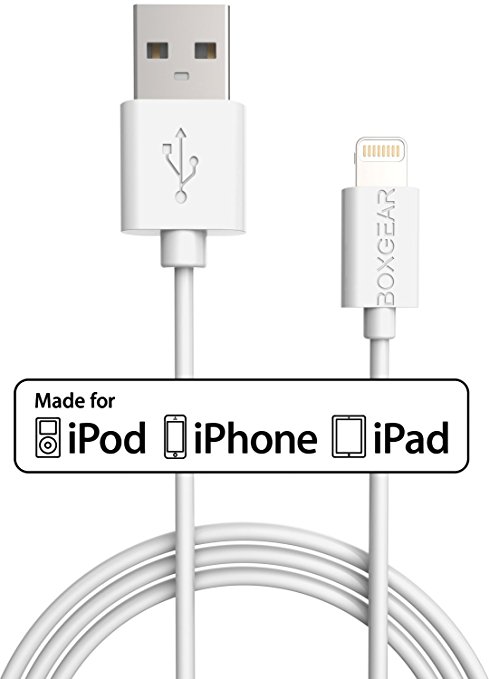 Apple Lightning to USB Cable, {Apple MFi Certified} Boxgear 3ft / 90cm for iPhone 6S/ 6S Plus / 6 Plus / 6 / 5S / 5C / 5 / iPad Air / Air 2 / iPad mini / mini 2 / mini 3 / iPad 4th generation and iPod nano 7th generation White