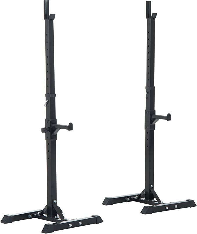 HOMCOM Soporte Estante Ajustable Barra Levantamiento Pesas Gimnasio MAX 150 KG Acero