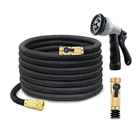 Expanding Garden Hose with Hanger,Kamlif Expandable Garden Hoses With Spray Nozzle,Strongest TPS,Solid Brass Connector Fitting ( 3/4 Inch By 75 Feet,Black )